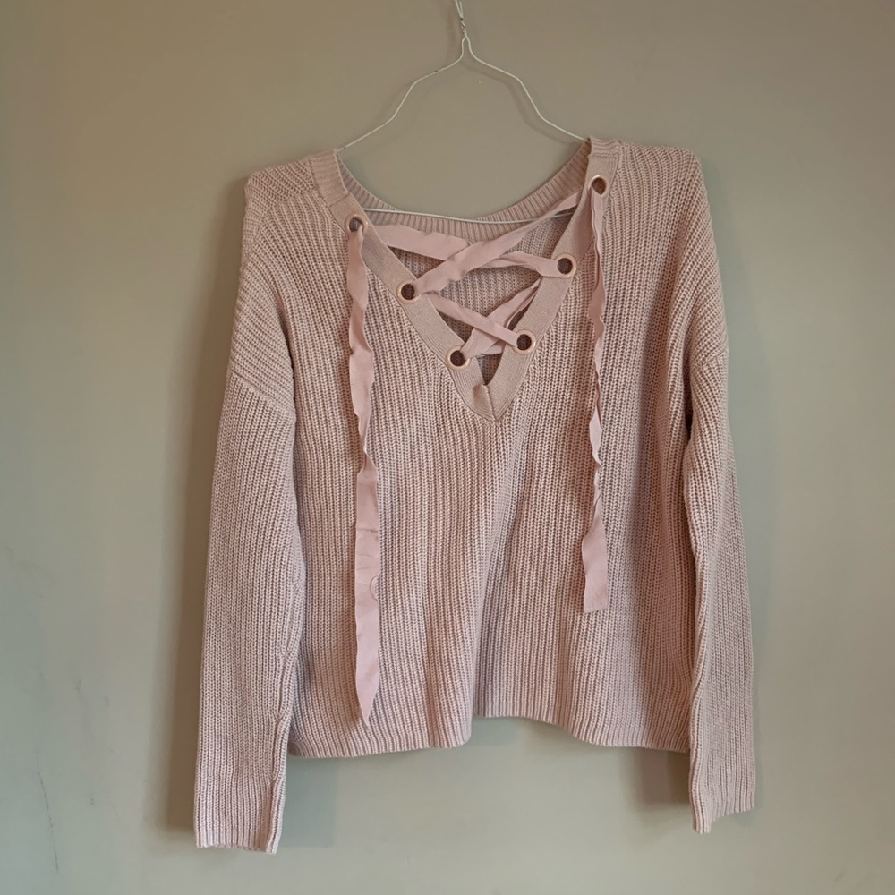 🌈 EUC Chunky knit sweater size large Garage PINK